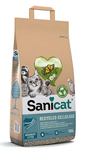 Sanicat - Lecho absorbente multipet de celulosa reciclada | Absorción superior y control de olores | Producto ecológico y biodegradable | 10L de Capacidad