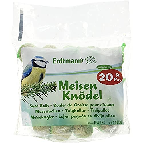 Erdtmanns Bolas De Grasa Para Pájaros – 20 Bolas = 1,7 kg – Alimento Natural Energético Para Aves Silvestres – Red Individual Para Colgar