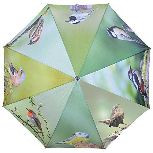 Paraguas Esschert con diseño de pájaros de poliéster, Metal y Madera, 120,0 x 120,0 x 95,0 cm