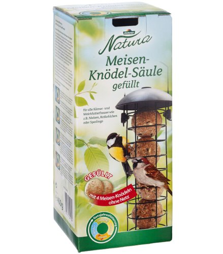 Dehner Natura - Comida para pájaros Silvestres, Columna para Cebo con 4 Bolas, rellenable, Metal, Color Negro