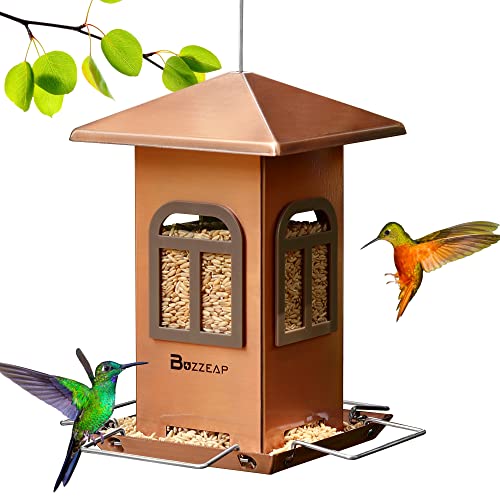 Buzzeap comedero para pájaros, Semillas de pájaros para Exteriores, comederos de pájaros Silvestres para decoración de jardín y Patio, a Prueba de masticaciones y óxido